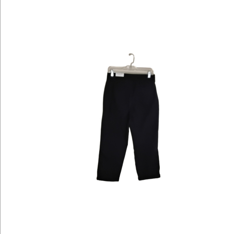 Chico's Women's O US 4 Navy Pull-on Eyelet Cutout Lace Hem Pockets Crop Pant - Picture 2 of 8